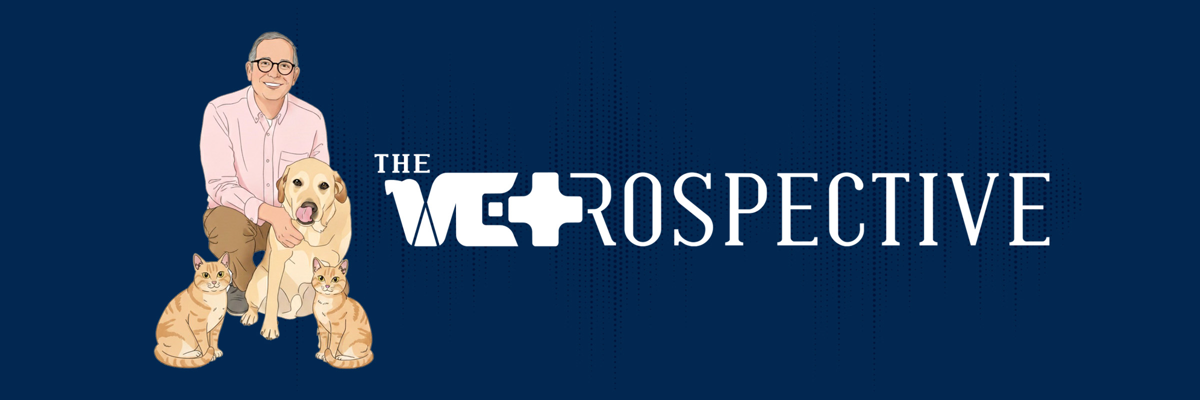 Cartoon of Dr. Michael Kent with his dog and two cats